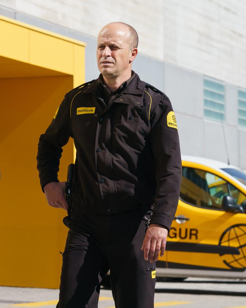 Prosegur Energy and Utilities Security Guard A Prosegur security officer providing security guard services for an energy and utilities client