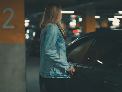 female parking her car